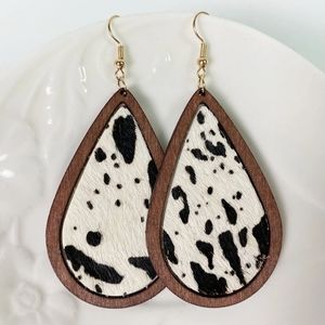 NEW Genuine Cowhide Wood Earrings